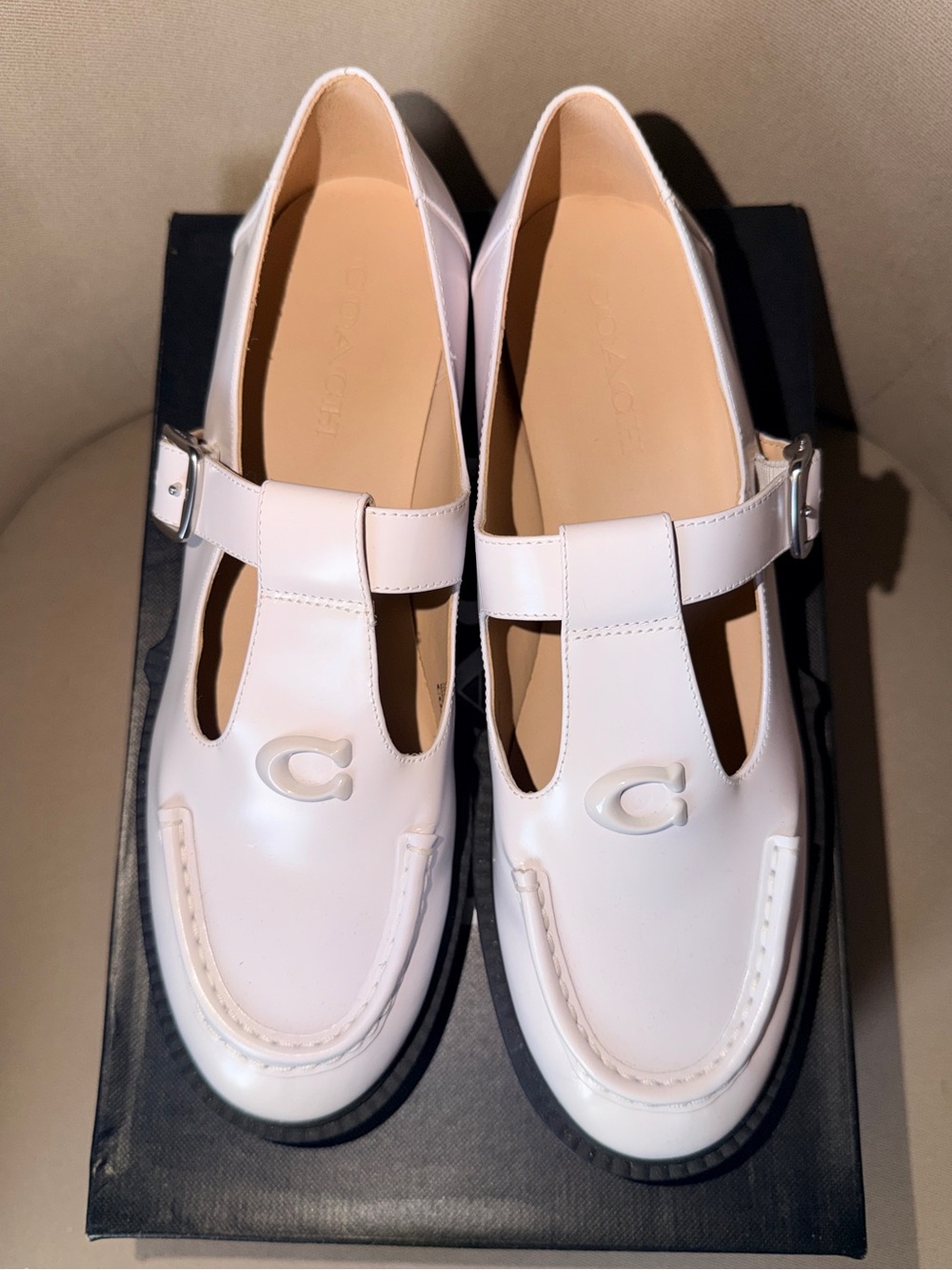 COACH Liv Leather T-Strap Mary Jane Loafers, White - Size 10 Women’s - Picture 8 of 10